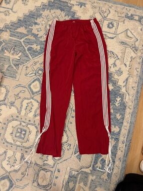 Edikted Red Track Pants with White Side Stripes